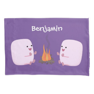 Cute pink marshmallows by camp fire cartoon pillow case