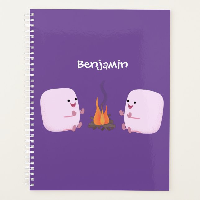 Cute pink marshmallows by camp fire cartoon planner (Front)