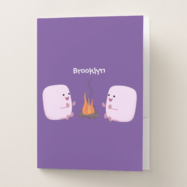 Cute pink marshmallows by camp fire cartoon pocket folder (Front)
