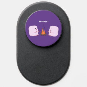 Cute pink marshmallows by camp fire cartoon PopSocket