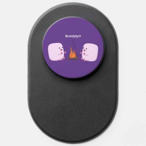 Cute pink marshmallows by camp fire cartoon PopSocket