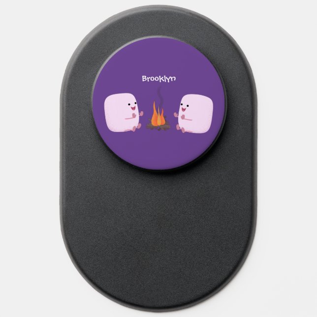 Cute pink marshmallows by camp fire cartoon PopSocket (Popsocket)