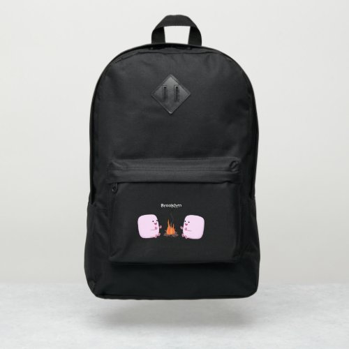 Cute pink marshmallows by camp fire cartoon port authority backpack