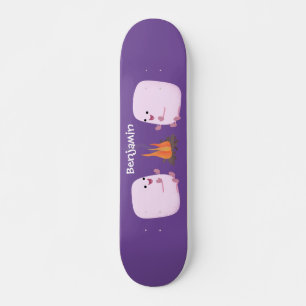 Cute pink marshmallows by camp fire cartoon skateboard