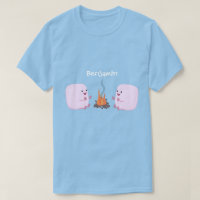 Cute pink marshmallows by camp fire cartoon