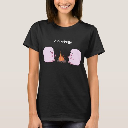 Cute pink marshmallows by camp fire cartoon T_Shirt