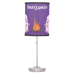 Cute pink marshmallows by camp fire cartoon table lamp