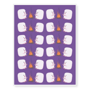 Cute pink marshmallows by camp fire cartoon temporary tattoos