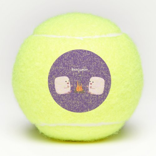 Cute pink marshmallows by camp fire cartoon tennis balls