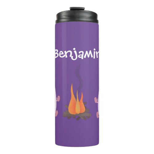 Cute pink marshmallows by camp fire cartoon thermal tumbler