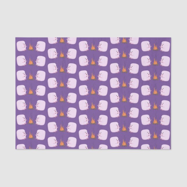 Cute pink marshmallows by camp fire cartoon tissue paper (Front)