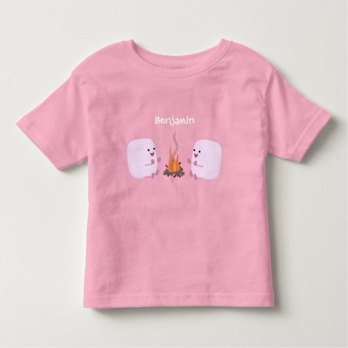 Cute pink marshmallows by camp fire cartoon toddler t_shirt