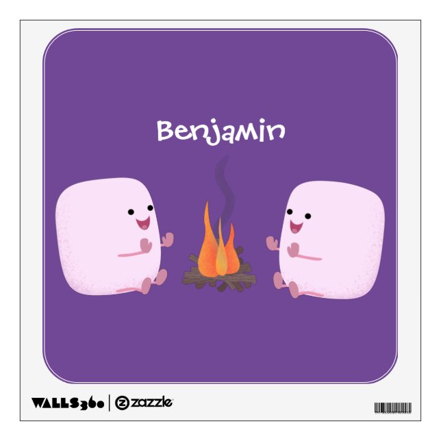 Cute pink marshmallows by camp fire cartoon wall decal (Front)