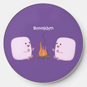 Cute pink marshmallows by camp fire cartoon wireless charger 