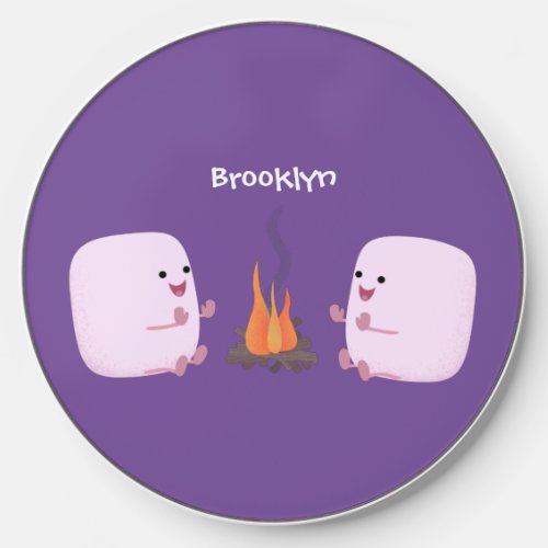 Cute pink marshmallows by camp fire cartoon wireless charger 