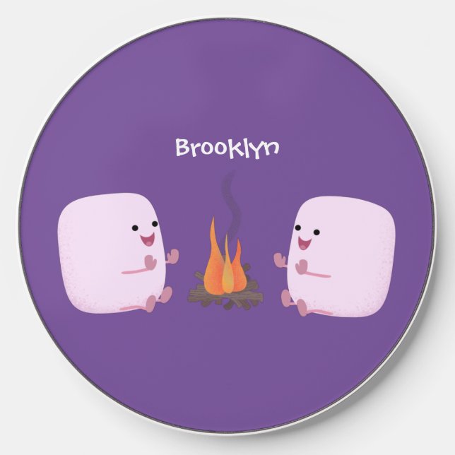 Cute pink marshmallows by camp fire cartoon wireless charger  (Front)