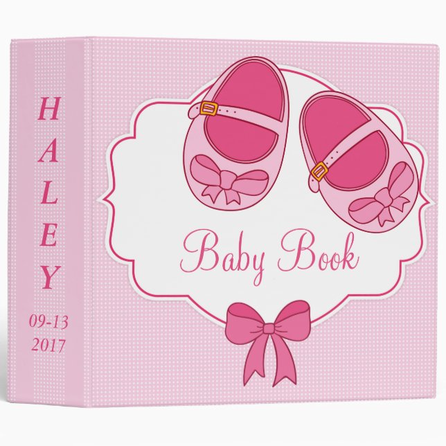 Cute Pink "Mary Janes" Newborn Baby Book Binder (Front/Spine)