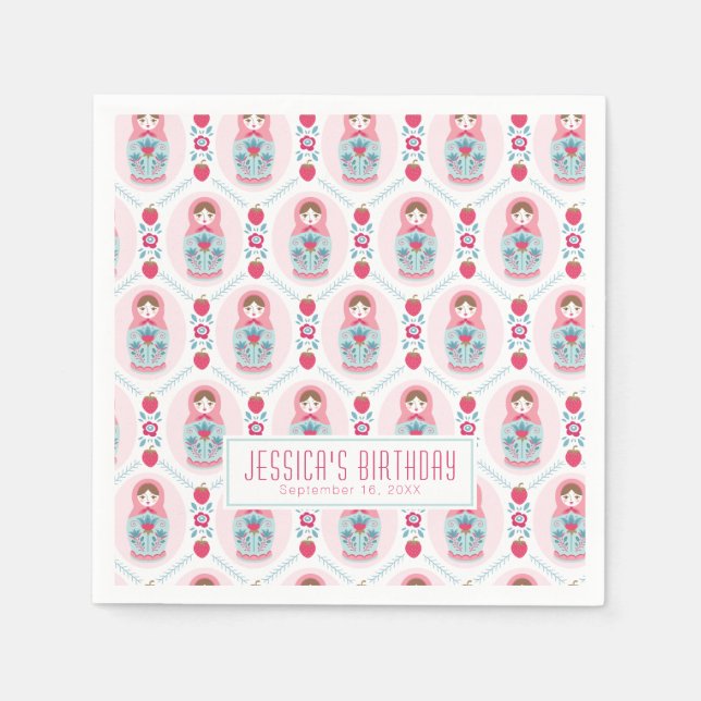 Cute Pink Matryoshka Nesting Doll Napkins (Front)