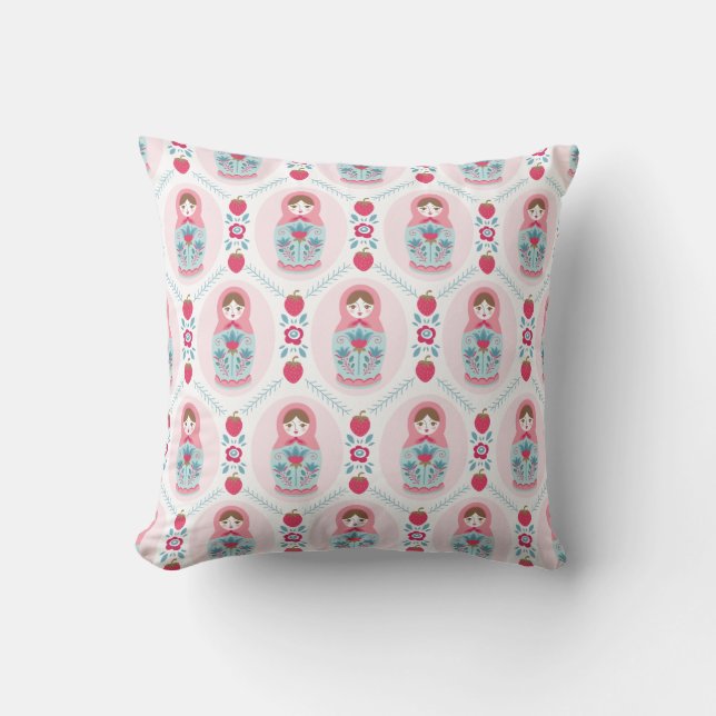 Cute Pink Matryoshka Nesting Doll Throw Pillow (Front)