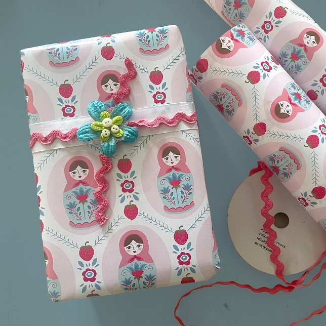 Cute Pink Matryoshka Nesting Doll  Wrapping Paper (Creator Uploaded)