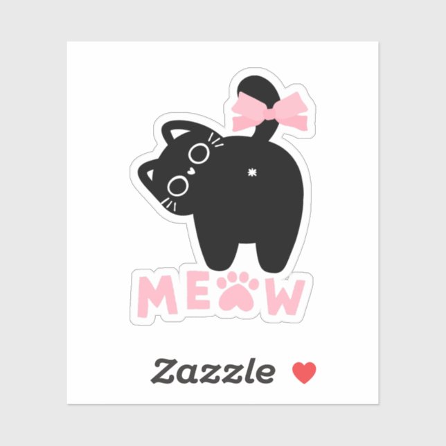 Cute Pink “Meow” Cat Kawaii Black Kitty Girly  Sticker (Sheet)