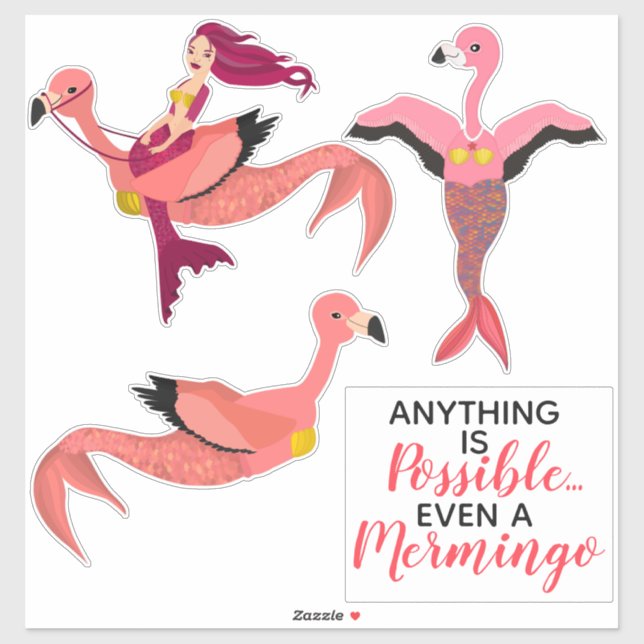 Cute Pink Mermaid and Mermingo Inspirational Quote Sticker (Sheet)