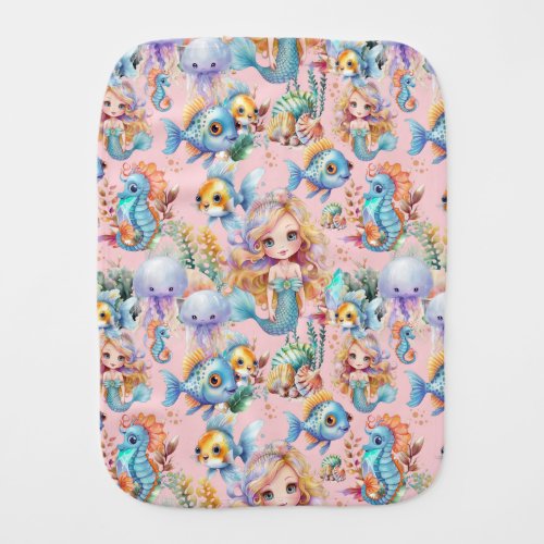 Cute Pink Mermaid Baby Burp Cloth