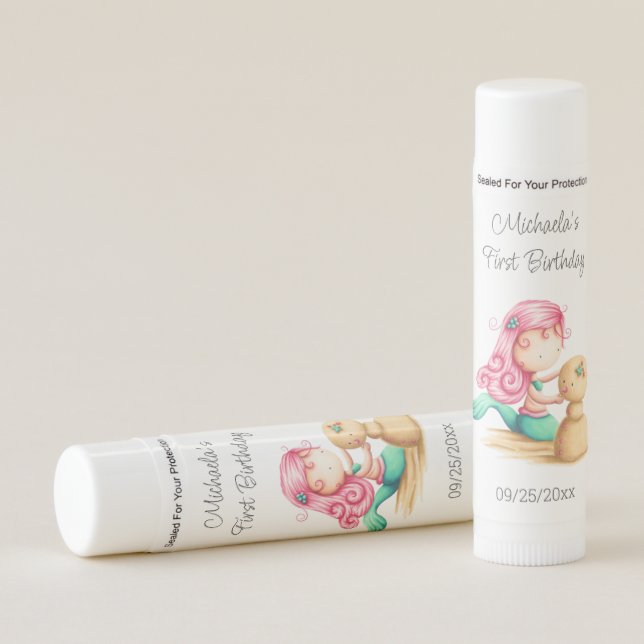Cute Pink Mermaid Birthday Lip Balm (Front)