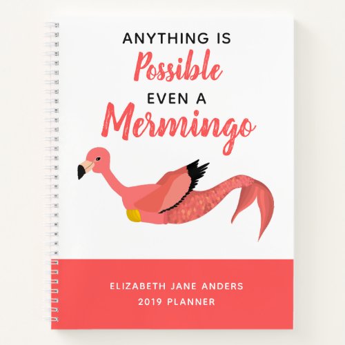 Cute Pink Mermaid Flamingo Inspirational Quote  Notebook