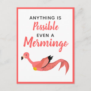 Cute Pink Mermaid Flamingo Inspirational Quote  Postcard
