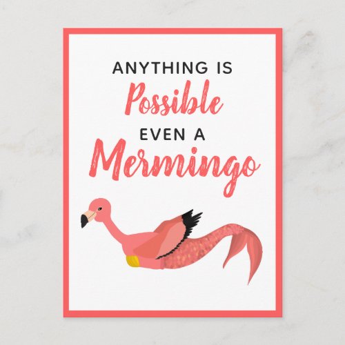Cute Pink Mermaid Flamingo Inspirational Quote  Postcard