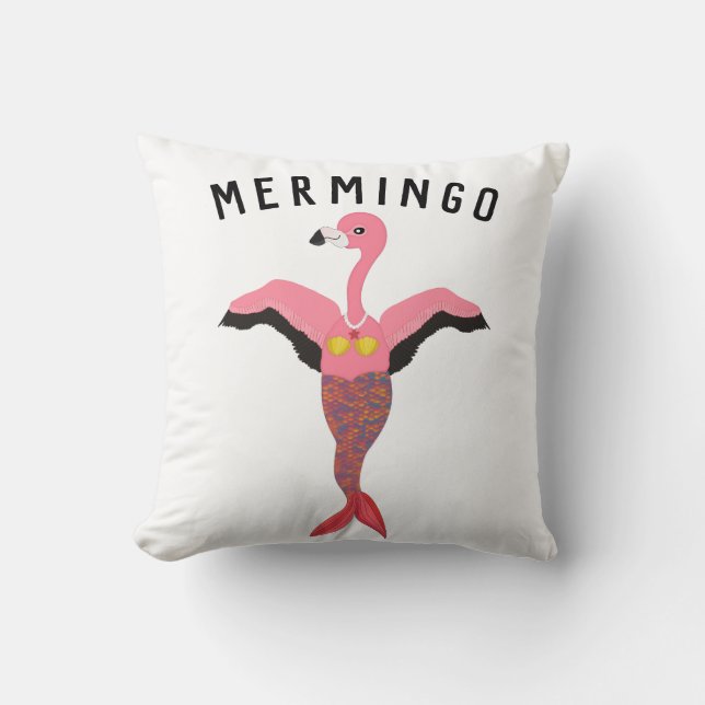 Cute Pink Mermaid Flamingo Magical Bird Artwork Throw Pillow (Front)