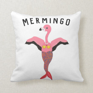 Cute Pink Mermaid Flamingo Magical Bird Artwork Throw Pillow