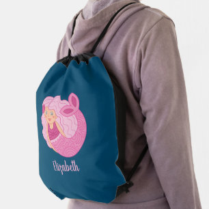 Cute Pink Mermaid Girl Drawstring Bag