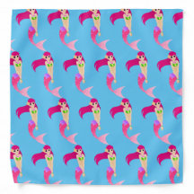 Cute Pink Mermaid Pattern on Blue