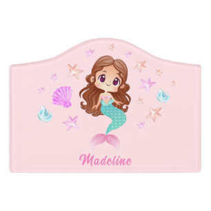 Cute Pink Mermaid Personalized Girls Door Sign