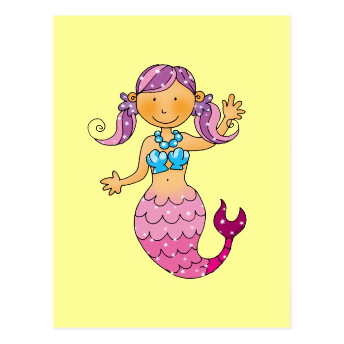 Cute pink mermaid postcard