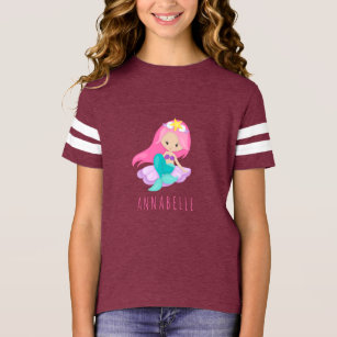 Cute Pink Mermaid Princess Girl Sitting Sea Shell T-Shirt