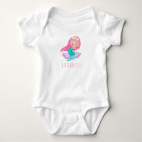 Cute Pink Mermaid Princess Girl Sitting Sea Shell