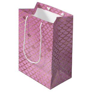 Cute Pink Mermaid Scales for a Birthday Party Medium Gift Bag