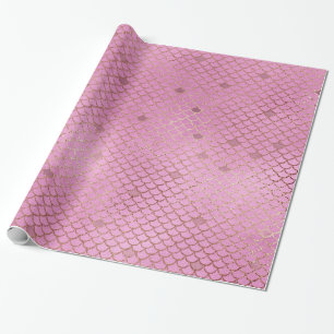 Cute Pink Mermaid Scales for a Birthday Party Wrapping Paper