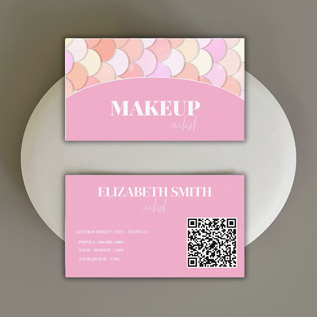 cute pink mermaid scales QR code makeup artis  Business Card (Creator Uploaded)