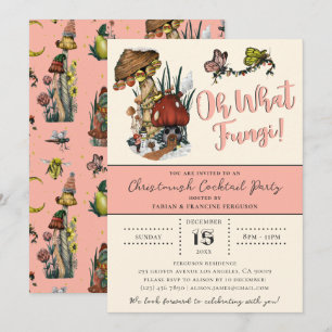 Cute Pink Merry Mushrooom Christmas Holiday Party  Invitation