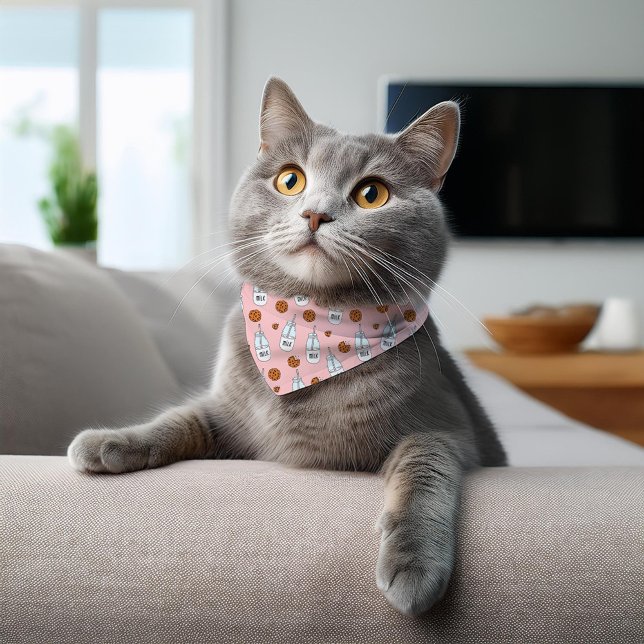 Cute Pink Milk and Cookies Pattern Pet Bandana Collar (Creator Uploaded)