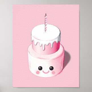 Cute Pink Mini Cake Illustration Print