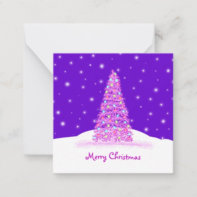 Cute Pink Mini Christmas Tree Note Card (Front)