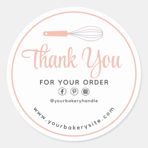 Cute Pink Minimal Whisk Bakery Business Thank You  Classic Round Sticker
