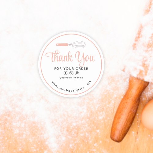 Cute Pink Minimal Whisk Bakery Business Thank You  Classic Round Sticker