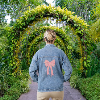 Cute Pink Minimalist Bow Coquette Denim Jacket