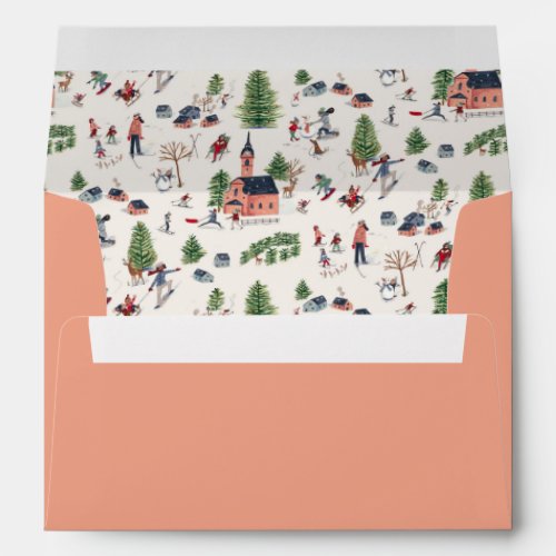 Cute Pink Minimalistic Nordic Village Christmas Envelope